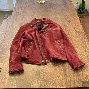 John Varvatos Star USA Suede Biker Jacket Red M